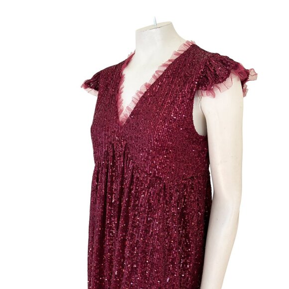 Elegant Burgundy Sequin Mini Dress - Picture 3 of 10
